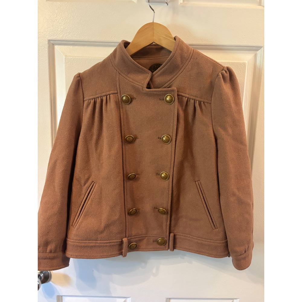 Idra Anthropologie Brown Military Double Breasted Crest Button Jacket Size 10